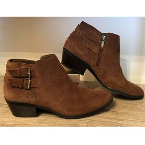 SAM EDELMAN Petal brown ankle suede booties 7.5 belted buckle details